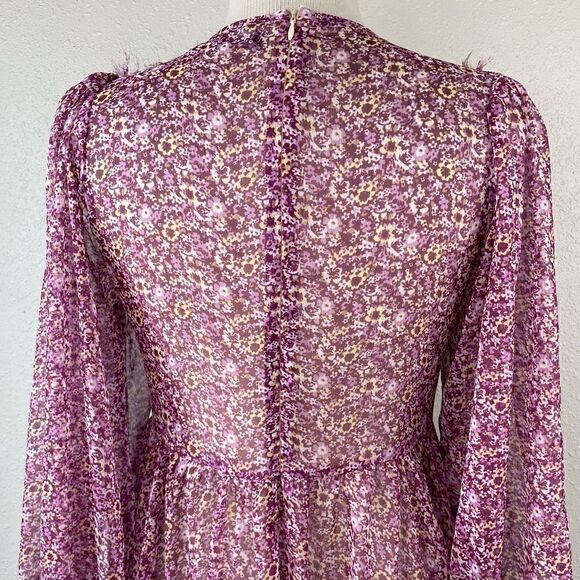 Anthropologie O.P.T Floral Ruffle Long Sleeve Flare Dress Size S EUC - Picture 6 of 8